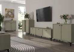 ZIELONA ŁAWA AVILA 100 cm Szuflady Półki CZARNE Nogi Uchwyty